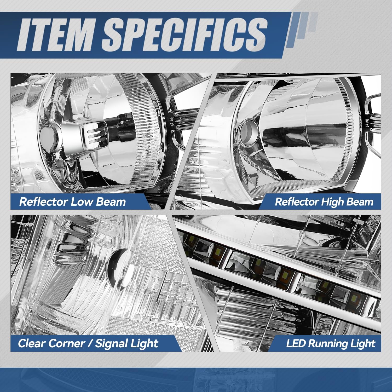 Auto Dynasty LED DRL Headlights Assembly Compatible with 2007-2014 Chevy Silverado 1500 2500 3500 HD, Driver Passenger Side Halogen Headlamps w/LED Running Light Strip, Chrome Housing Clear Corner