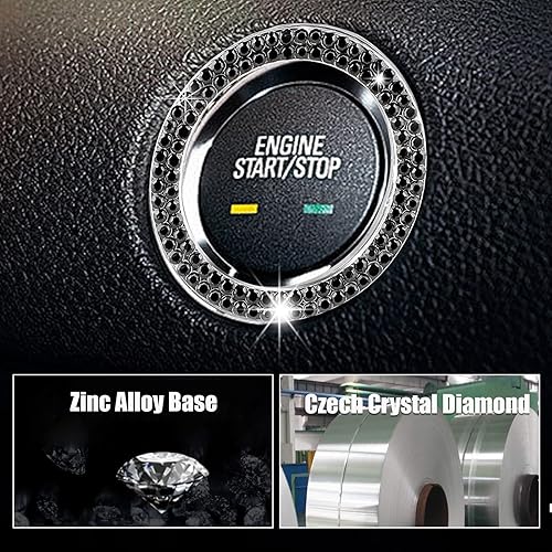 Miniatura 3 de 2 calcomanías de anillo de arranque de motor de automóvil con doble diamantes de imitación, accesorios brillantes para el interior del automóvil,