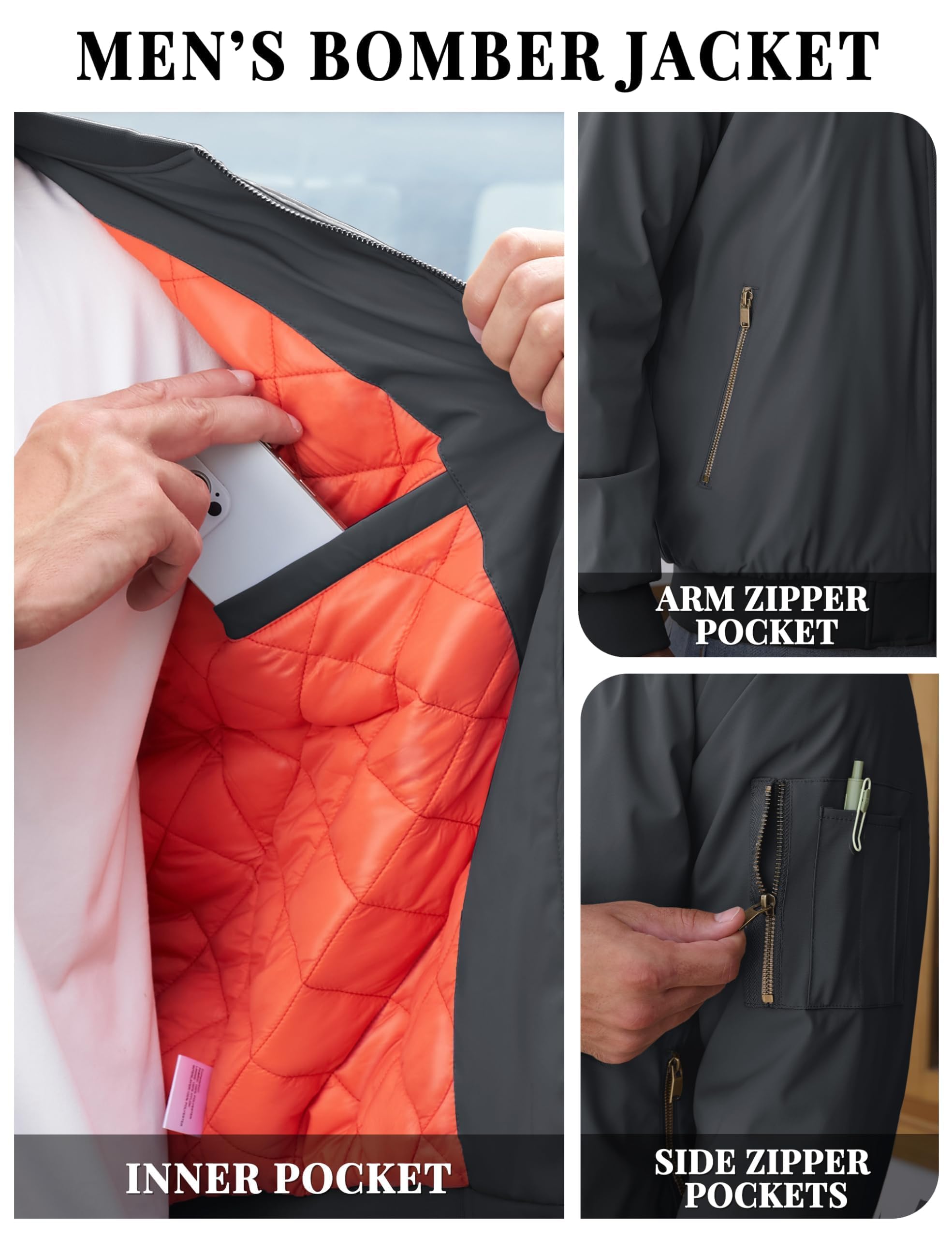 TACVASEN Uomo Giubbotto bomber Jacket Autunnale Calda Sportiva Tempo Libero Casual