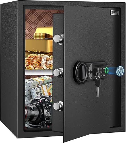 HSGCJS Caja fuerte grande de huellas dactilares 1.93 pies cúbicos, caja de seguridad biométrica de huellas dactilares para el hogar con teclado