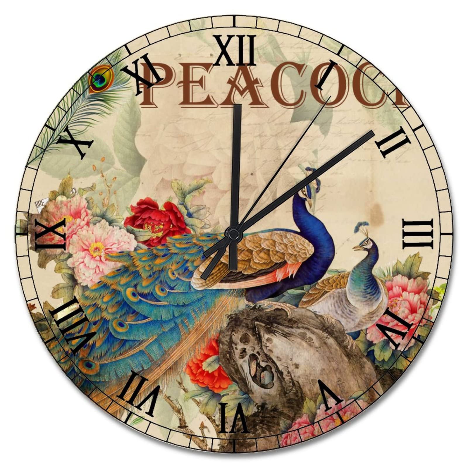 Horloge paon silencieuse sans tic-tac pour chambre à coucher