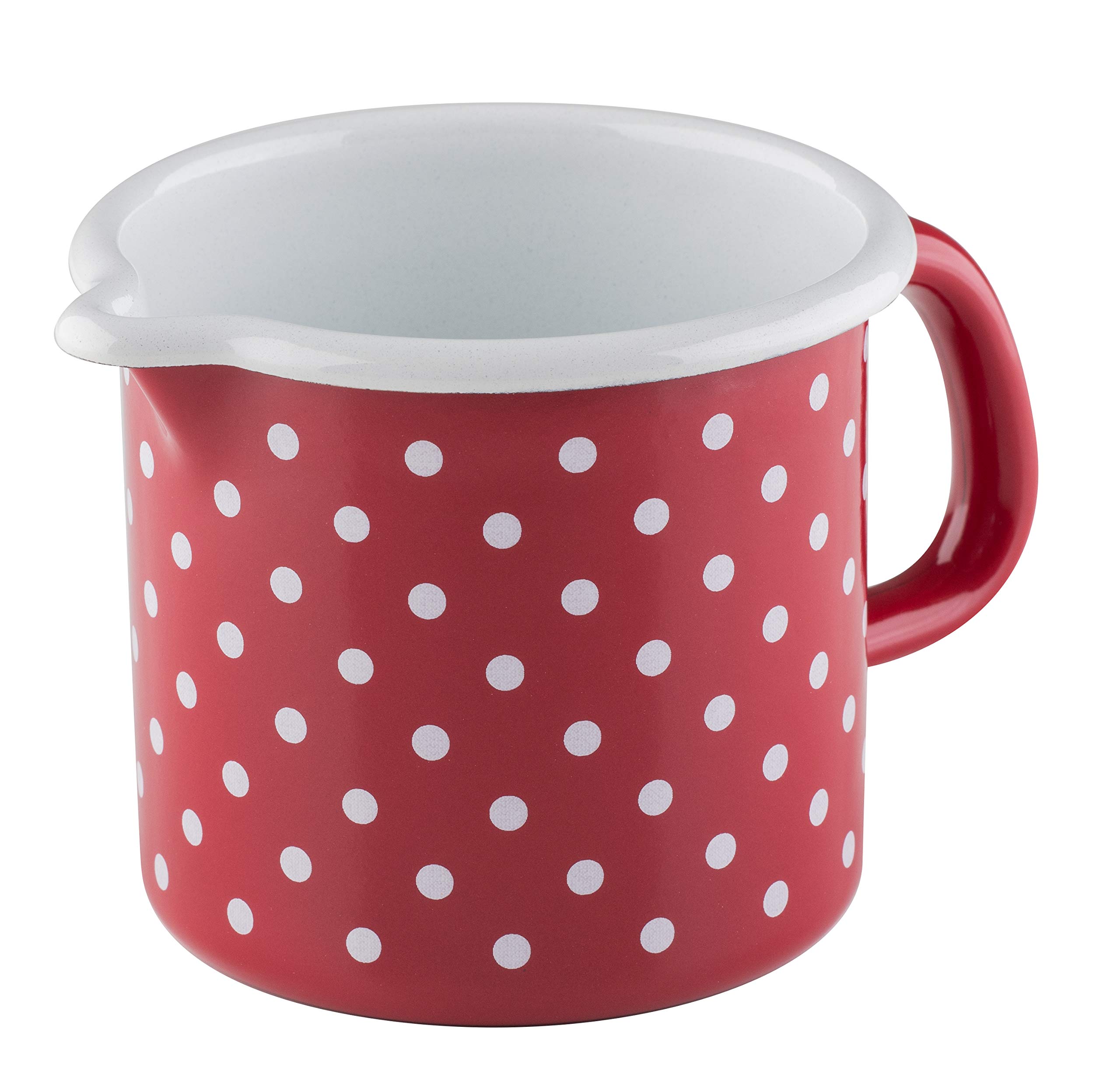 Riess0039-077 Sippy Pot 10 Country Dots Red Diameter 10 cm Height 10 cm Capacity 0.75 Litres Enamel Red / White