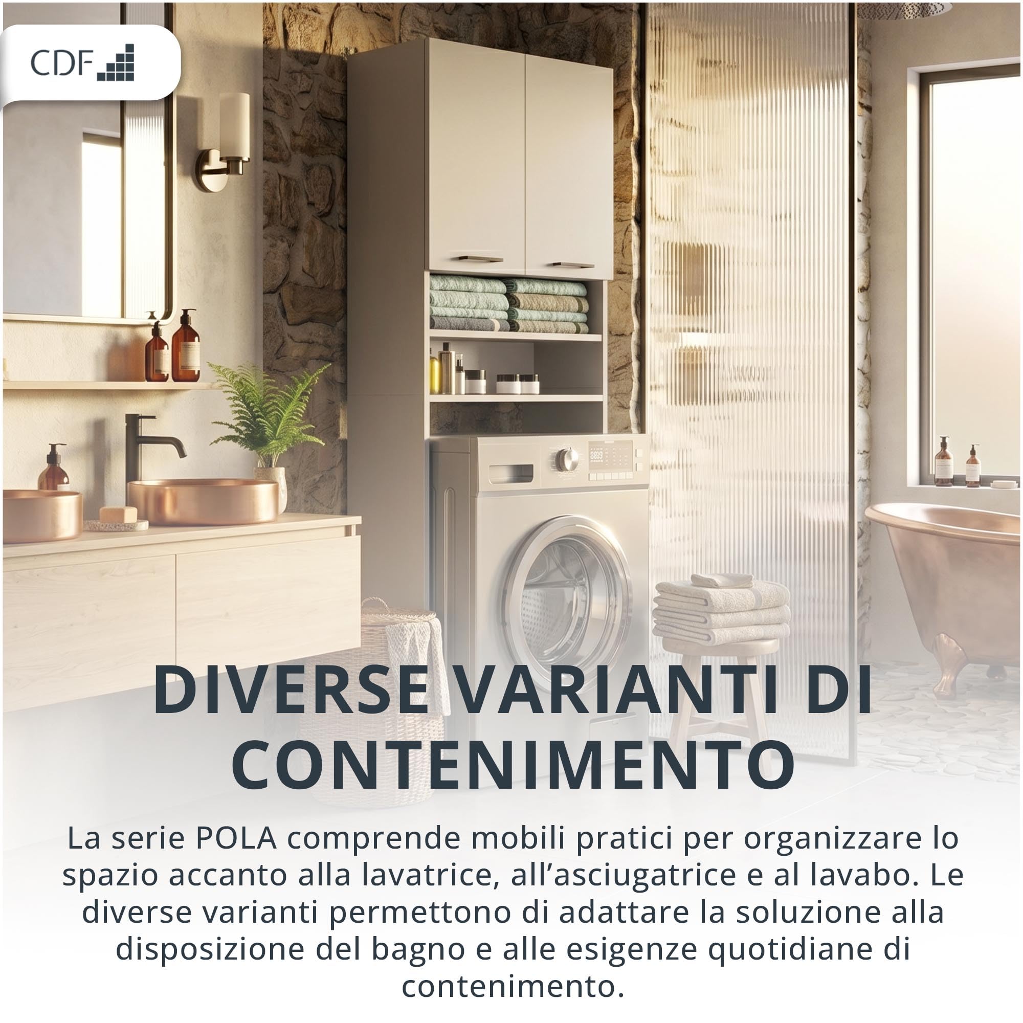 CDF Mobile da Bagno Armadio Sopra Lavatrice con Ante Corte e Ripiani Mobile Contenitore Alto Salvaspazio per Bagno Lavanderia Corridoio Garage Studio Ufficio Organizzatore Moderno – Cachemire