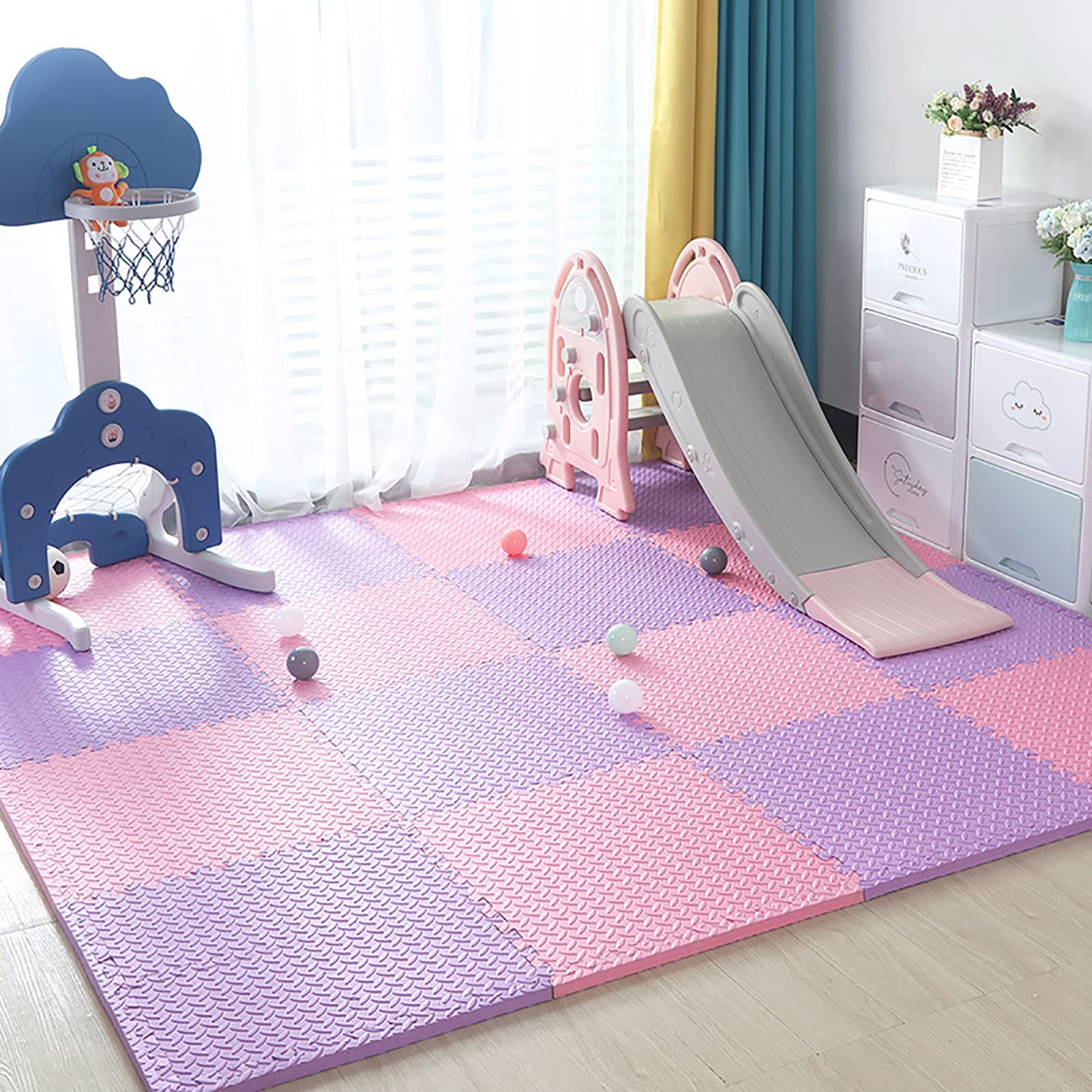 Tapis Puzzle Bebe Mousse, Tapis De Jeu Enfant Tapis De Sol Puzzle Mousse Tapis Rampant Bébé 2,5 Cm D'épaisseur Tapis De Puzzle en Mousse pour Enfants,60 X 60 Cm,W,12Pcs