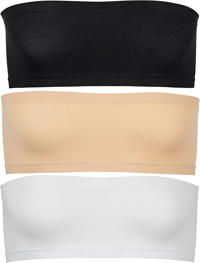 Popular Girls Strapless Bandeau Bra - Seamless Girls Training Bras For Teens. Sports Tube Top Bra 8-14 Age. 3 Pack