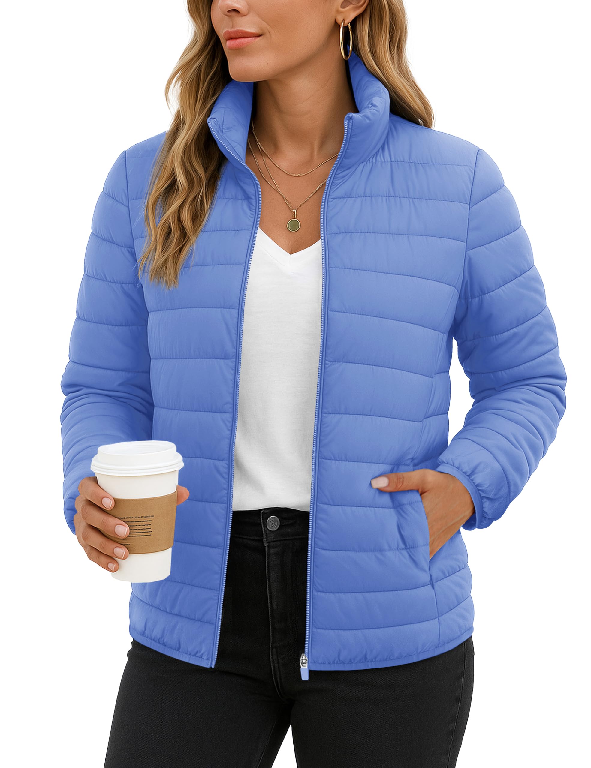 TACVASEN Women's Puffer Jackets Quilted Packable Puffy Coats Lightweight Winter Warm Zip Up Down Jacket Stand Collar