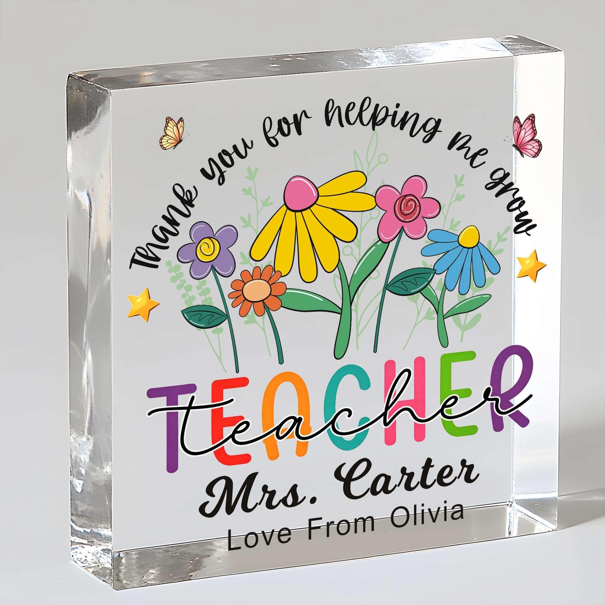 EDSG Personalised Thank You Teacher Gifts for Women, Acrylic Plaque Best Teacher Gifts, Teacher Appreciation Gift, Thank You Gift for End of Term, Teaching Assistant Gifts (Square-3)