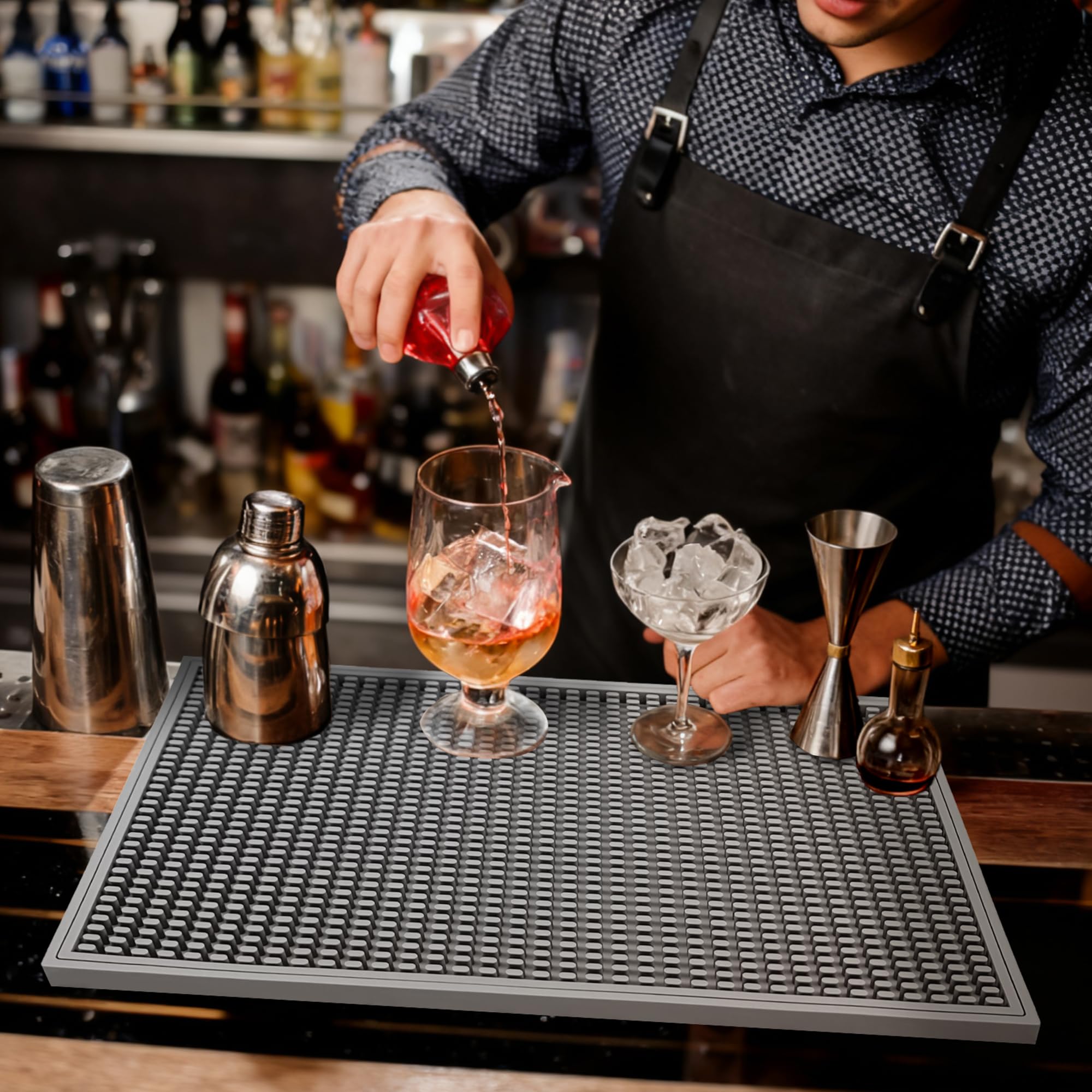 ZJWZLG 2 tappetini da bar grigi da 45,7 x 30,5 cm, impediscono che tazze e bicchieri scivolino e proteggono la superficie del tavolo da essere facilmente danneggiati, adatti per bar, bar di casa e bar