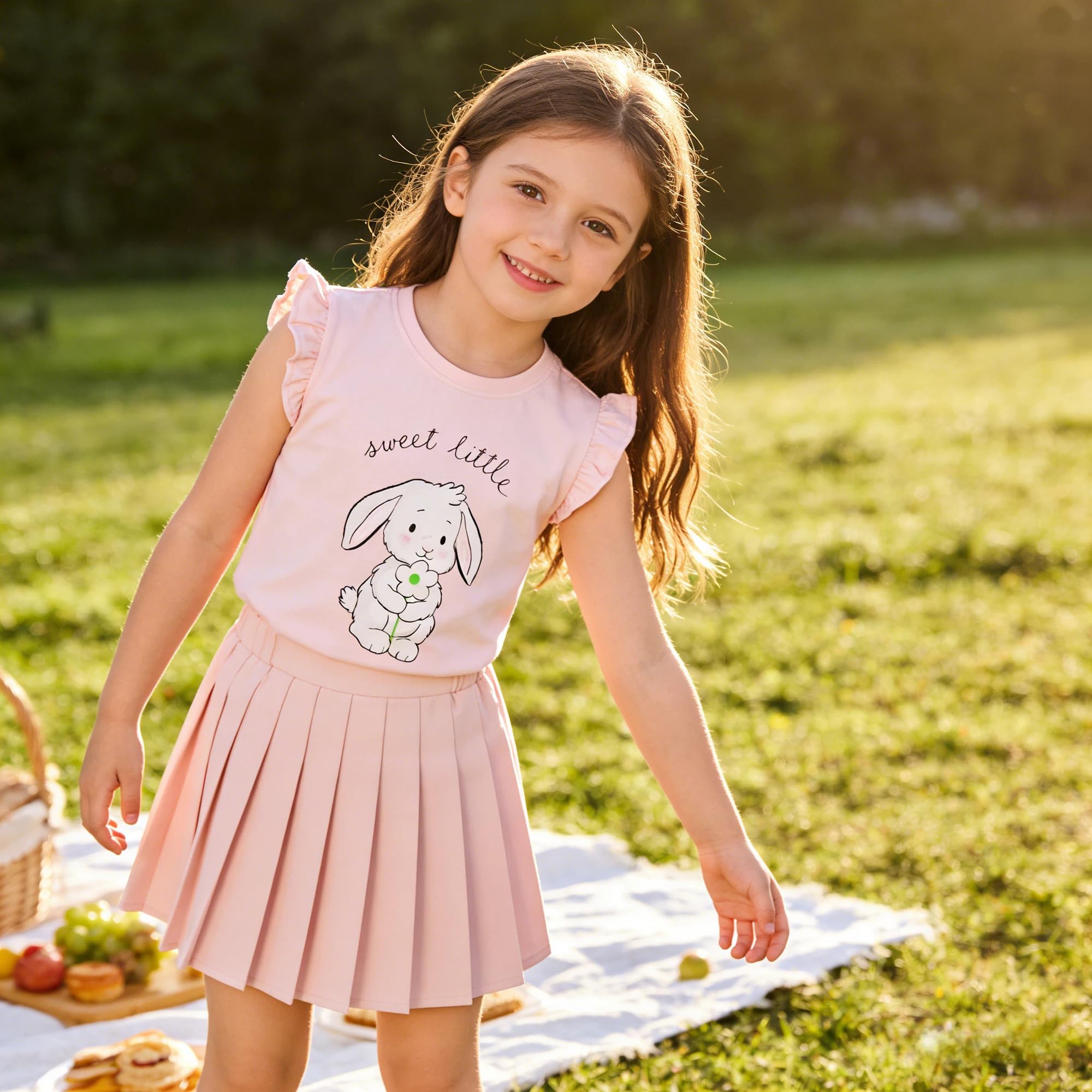 Pilipulu Camisetas de Manga Corta Niñas, Camiseta Algodon para Niña de Verano, Cuello Redondo T-Shirts Moda Informal Tops para Niños 3-8 Años — view 4