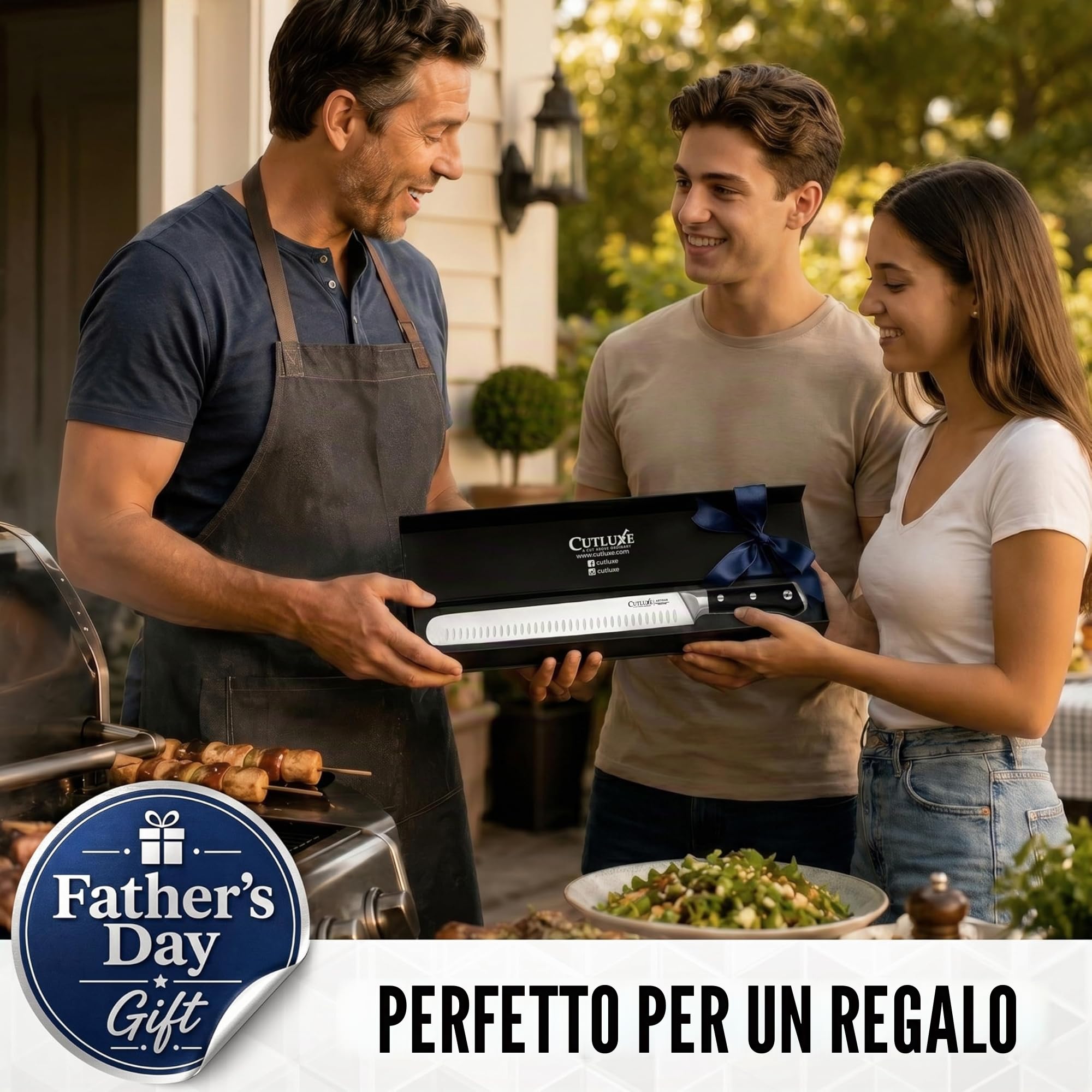 Cutluxe Coltello da Prosciutto Professionale - 30cm Coltello per Affettare Salumi e Carne - Acciaio al Carbonio, Lama Affilata e Resistente con fodero - Artisan Series