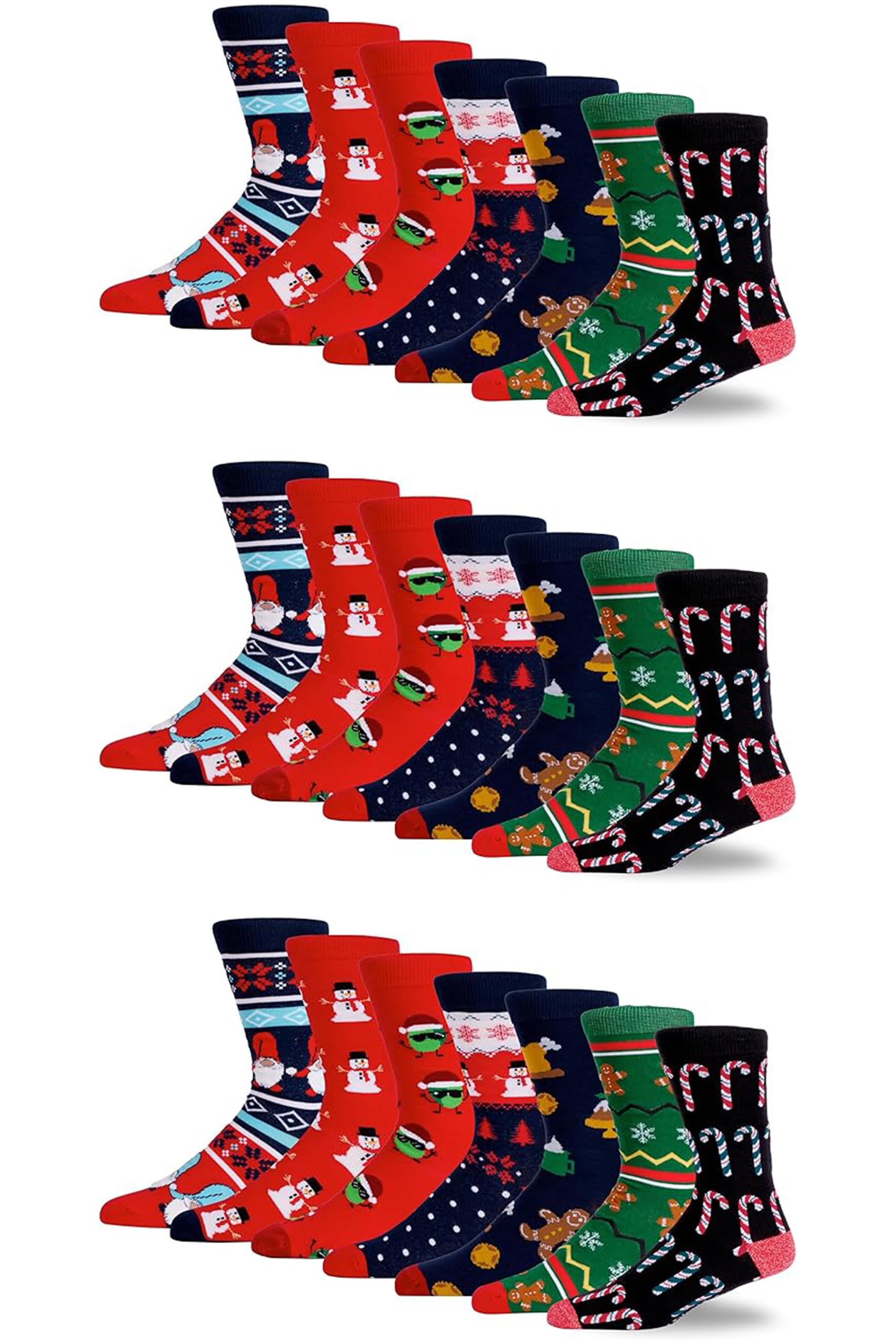 Bargain Bundle Men's Christmas Novelty Christmas Cotton Socks – Festive Gift Set With Santa Reindeer Snowman Tree Nutcracker And Gingerbread, Soft Breathable Comfortable Crew Socks Uk 7-11, 21 Pair Christmas 1