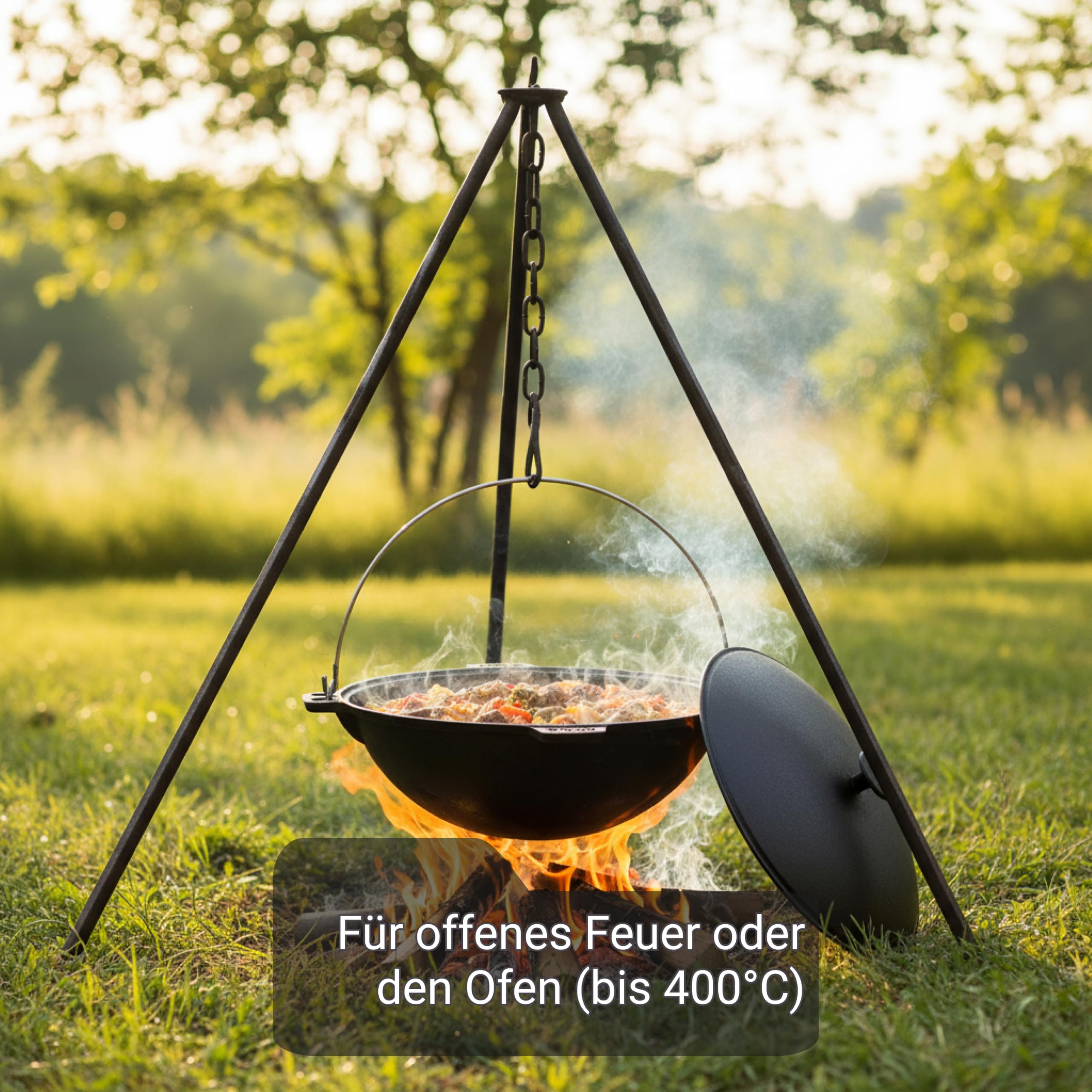 BIOL Kazan - Faitout en fonte - 9 l - Avec anse et couvercle en fonte - Quatre poignées - Pour cuisiner, mijoter, rôtir, frire, wok pour Plov, feu ouvert, camping, extérieur