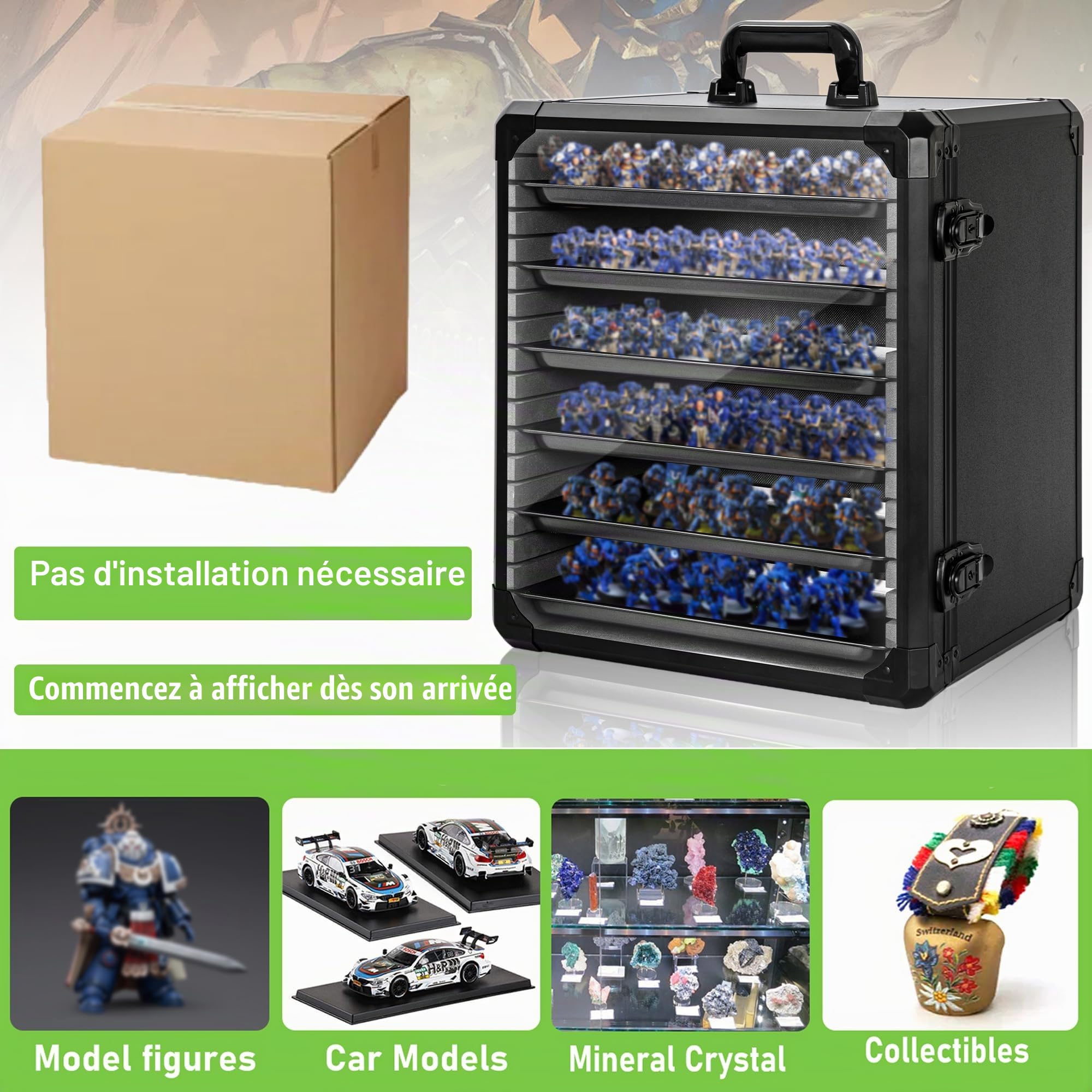 AKOZLIN Malette de rangement miniature avec serrure, 5 compartiments magnétiques en métal, cadre en aluminium 16,1 x 12,6 x 18,1 pouces