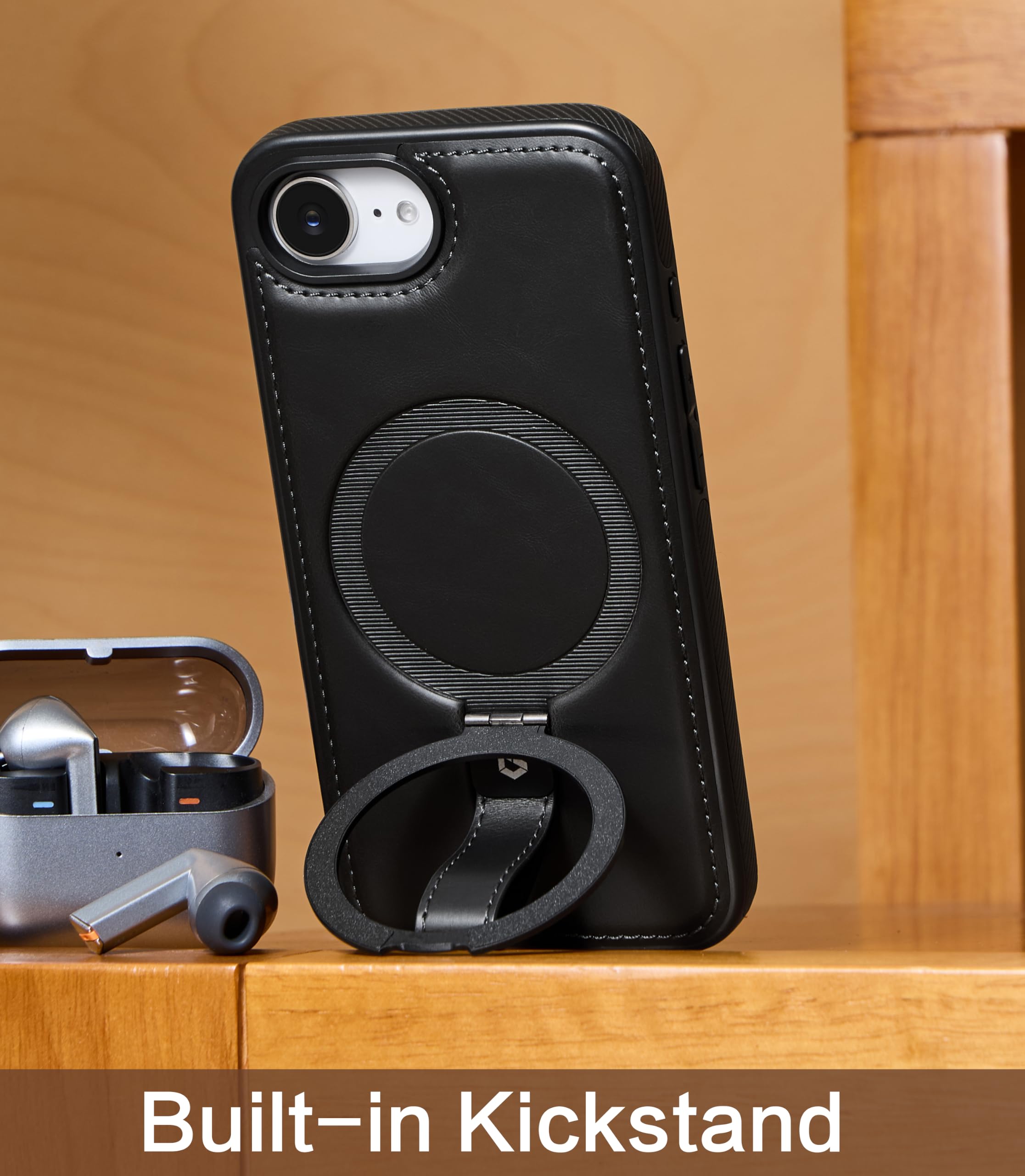 Funda para iPhone 17e y iPhone 16e, correa de piel con soporte de anillo