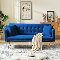 Vista 18 de Sofá cama moderno de terciopelo de 72 pulgadas, sofá cama plegable convertible con 3 respaldos ajustables, sofá biplaza reclinable copetudo