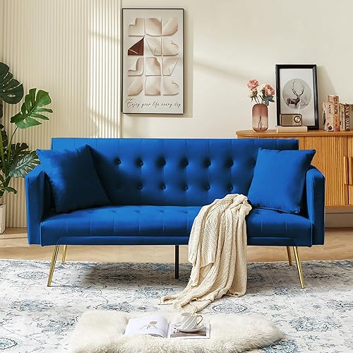 Anwick Sofá cama moderno de terciopelo de 72 pulgadas, sofá cama plegable convertible con 3 respaldos ajustables, sofá biplaza reclinable copetudo