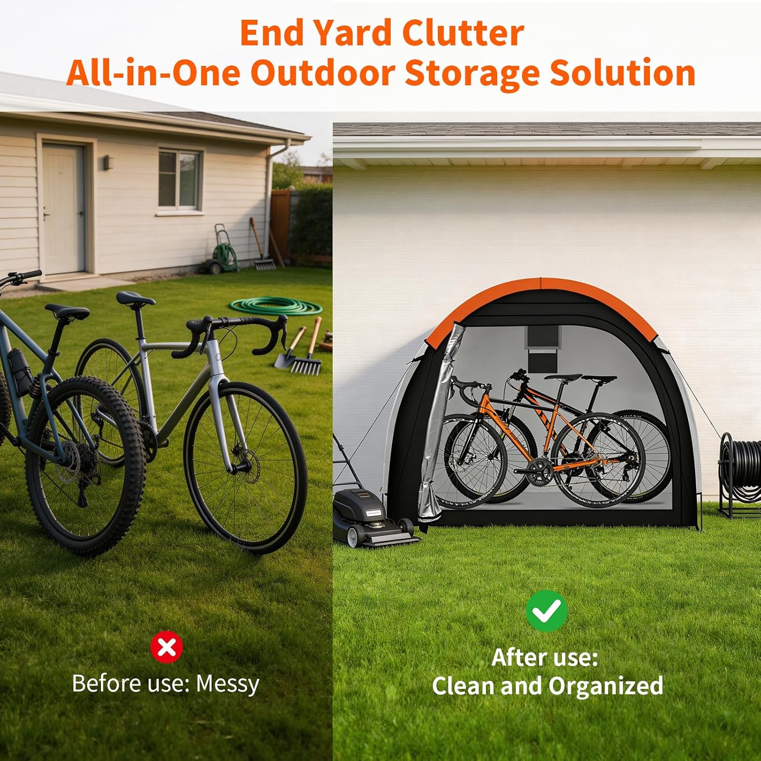 Bike Storage Tent with Rain Cover & Mesh Window, PU5000 Waterproof Bike Shed for 2-3 Bikes, Portable Outdoor Storage Shelter for Bicycle, Motorcycle, Lawn Mower, Garden Tools (6.6x2.6x5.6FT)