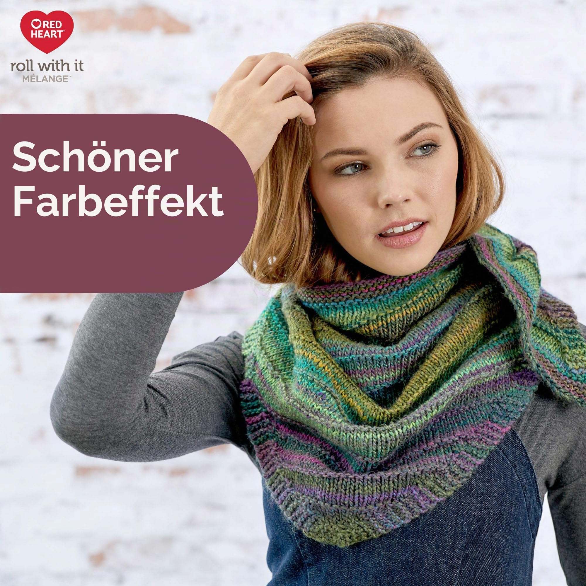 Red Heart Roll with It Melange Garn, 100% Acryl, Stärke 4 (Medium/Worsted), 356 m, Stricken/Häkeln, Blau/Lila (Show Time), 3er-Pack à 150 g
