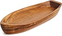 Vista 10 de Bandeja para servir Barco de la Suerte, plato de madera maciza de acacia con forma interesante para servir postres, frutas, aperitivos y ornamento