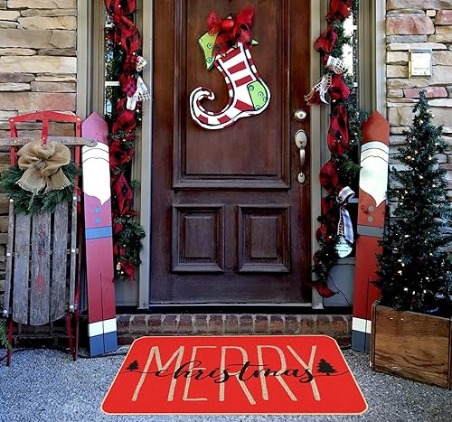 Miniatura 6 de Tapete decorativo rojo con texto en inglés "Merry Christmas", divertido tapete para puerta de invierno de bajo perfil, tapete para interruptor de