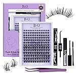 B&Q Wispy Lash Clusters Kit B28, DIY Lash Extension Kit 156PCS Eyelash Extension Kit, Soft Natural Lash Clusters 8-18MIX D Curl Lash cluster, Thin Black Band Cluster Eyelash Extensions (B28 Set)