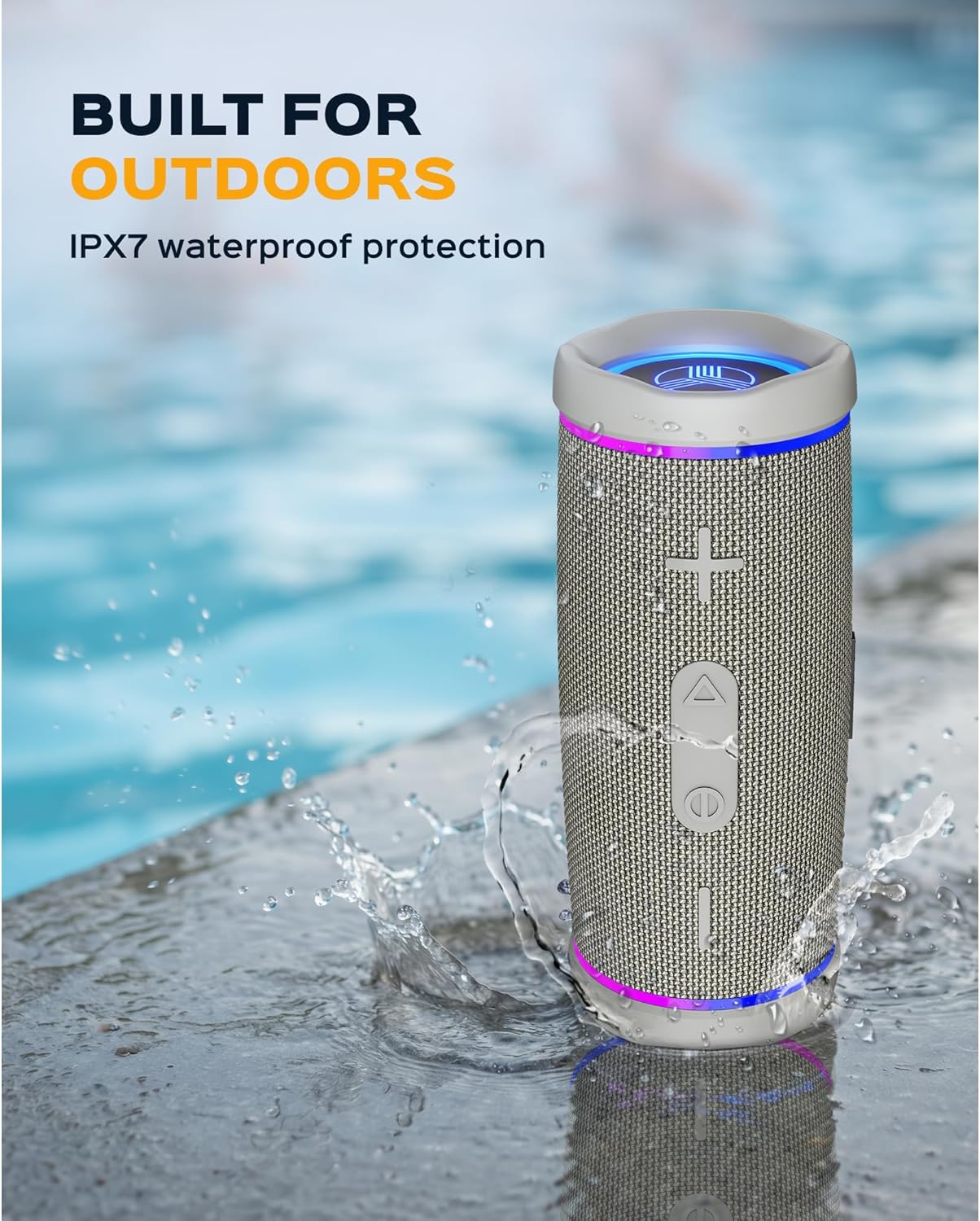 TREBLAB HD77 – Waterproof Bluetooth Speaker, 25W Loud 360° Sound, Deep Bass, IPX7, TWS Pairing, RGB Lights, 20H Battery, Portable Wireless Speaker for Outdoor, Beach, Camping, Party, Travel