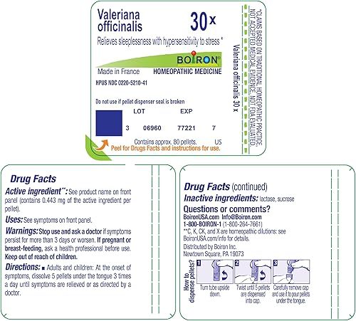 Miniatura 9 de Boiron Valeriana Officinalis 30X Md 80 Pellets para el insomnio con hipersensibilidad al estrés