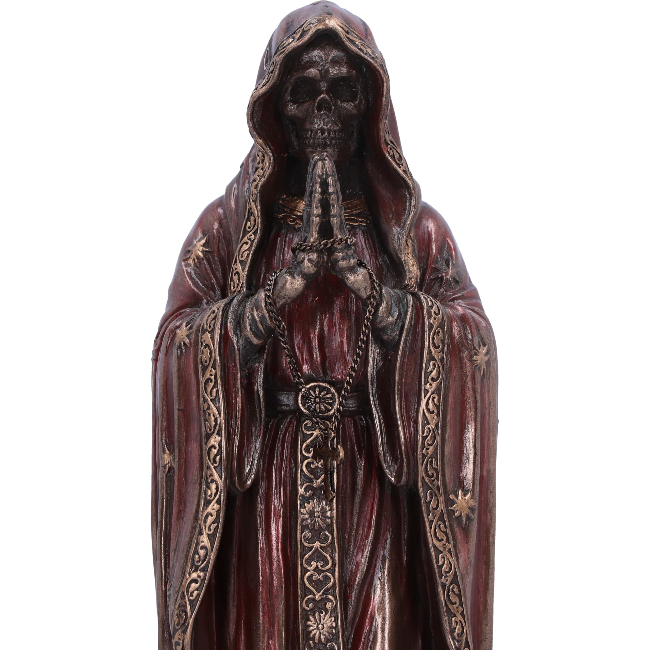 Nemesis Now Santisima Muerte - Statuetta in resina, 19 cm, rosso/bronzo, raffigurante il santo della morte in preghiera, in resina di alta qualità, sapientemente dipinta a mano