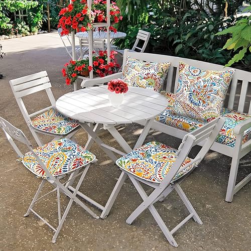 Miniatura 7 de Juego de 2 cojines para sillas de exterior con lazos, almohadillas repelentes al agua para sillas de patio de 17 x 16 pulgadas para muebles de