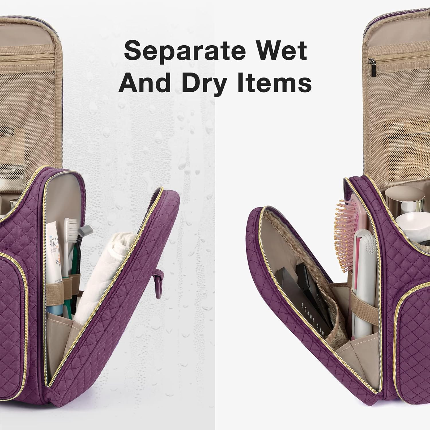 BAGSMART Toiletry Bag, Travel Toiletry Bag for Women, Water-resistant Cosmetic Makeup Bag, Large Capacity Travel Organizer Door Room Essentials for Full Sized Toiletries and Cosmetics - Image 5