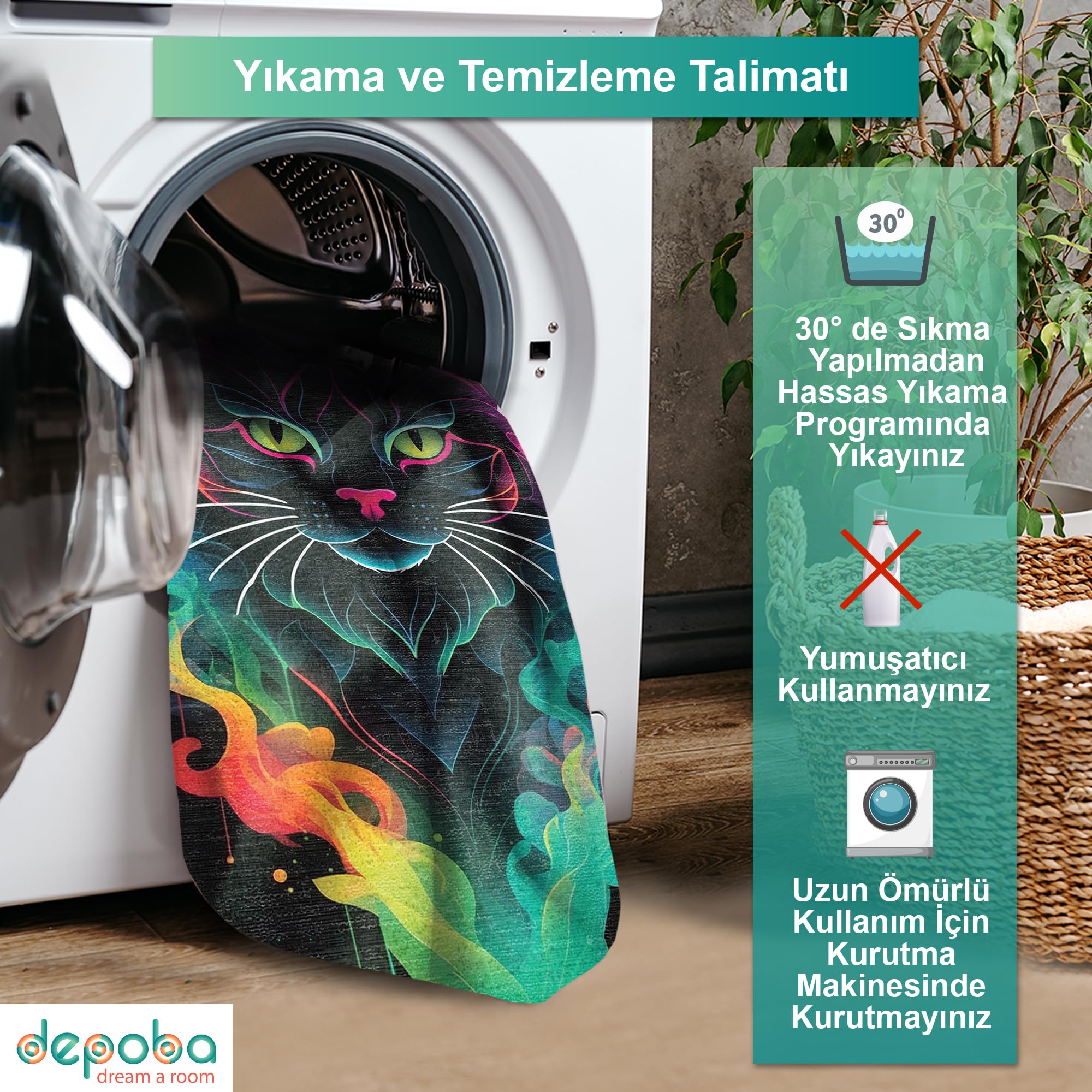 Depoba Caty Kadife Oyuncu Odası Halısı Kaymaz Pamuk Tabanlı Yıkanabilir Antibakteriyel Gamer, Gaming Halısı 200x300