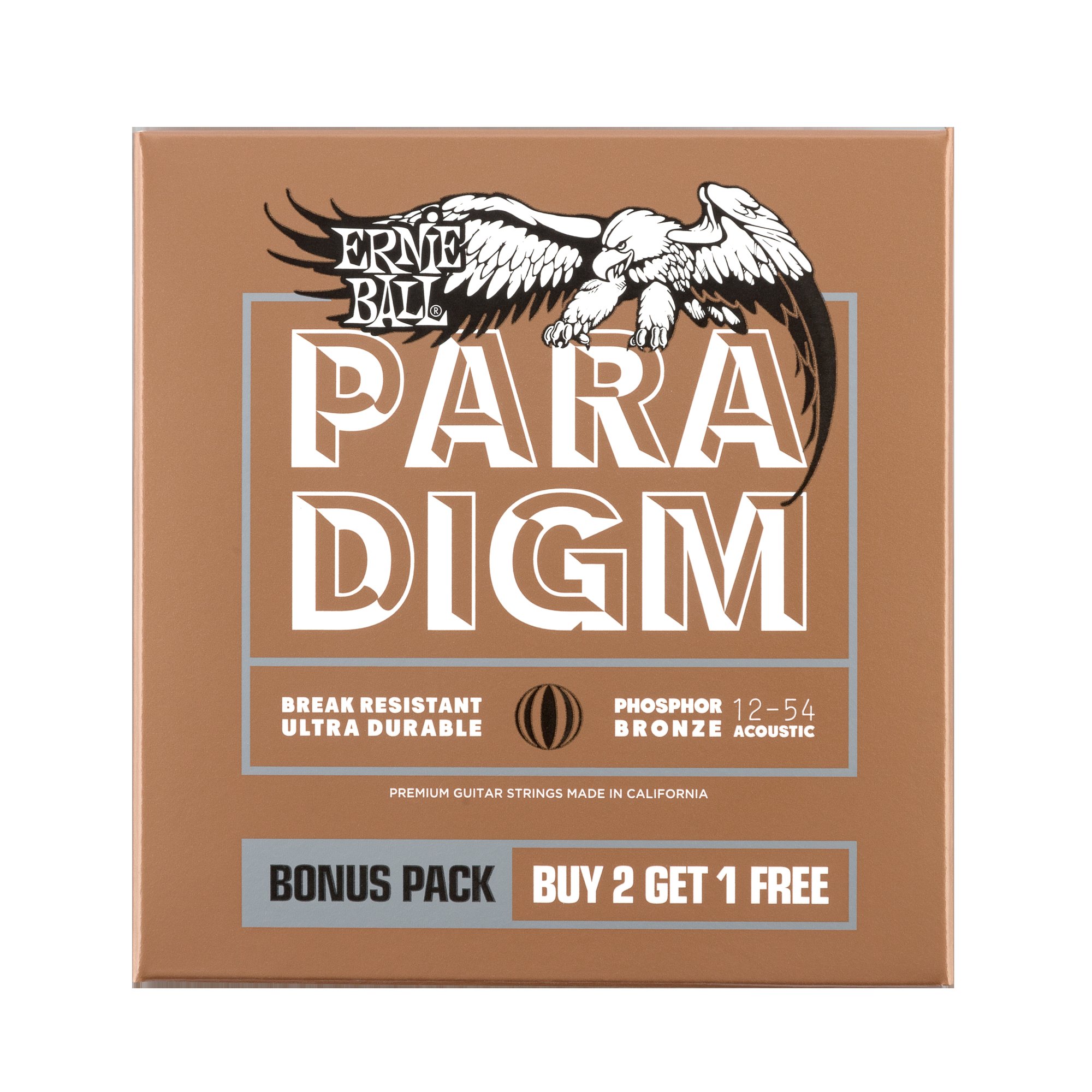 Ernie Ball, Paradigm Medium Light Phosphor Bronze, Corde per chitarra acustica, confezione da 3, diametro 12-54