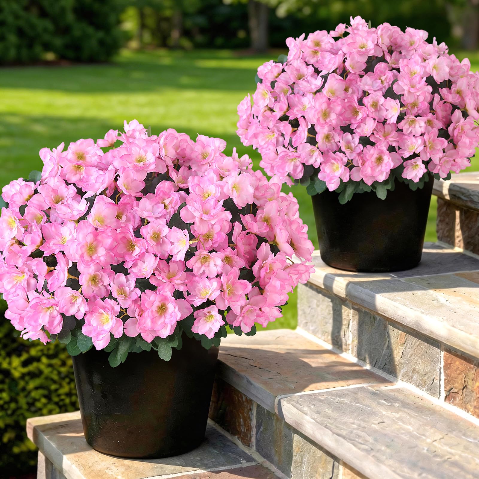 YXZZWL Set of 2 Artificial Azalea Flower Topiary Trees