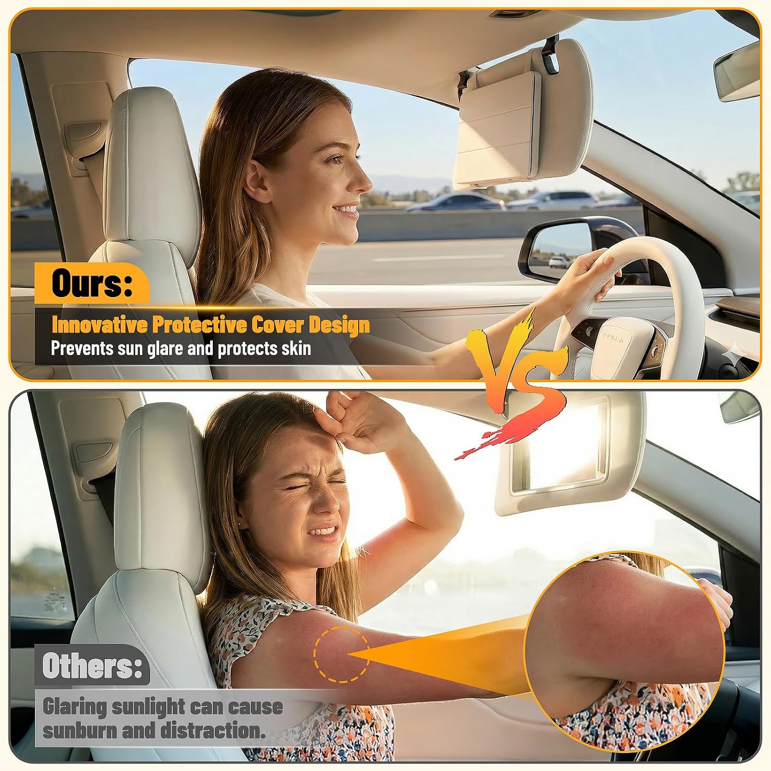 Car Sun Vanity Mirror with Protective Cover, LED Visor Makeup Mirror with 3 Light Modes, Rechargeable Dimmable Touch Large Clear View for Daily Commute & Road Trips, Universal for Car Truck SUV