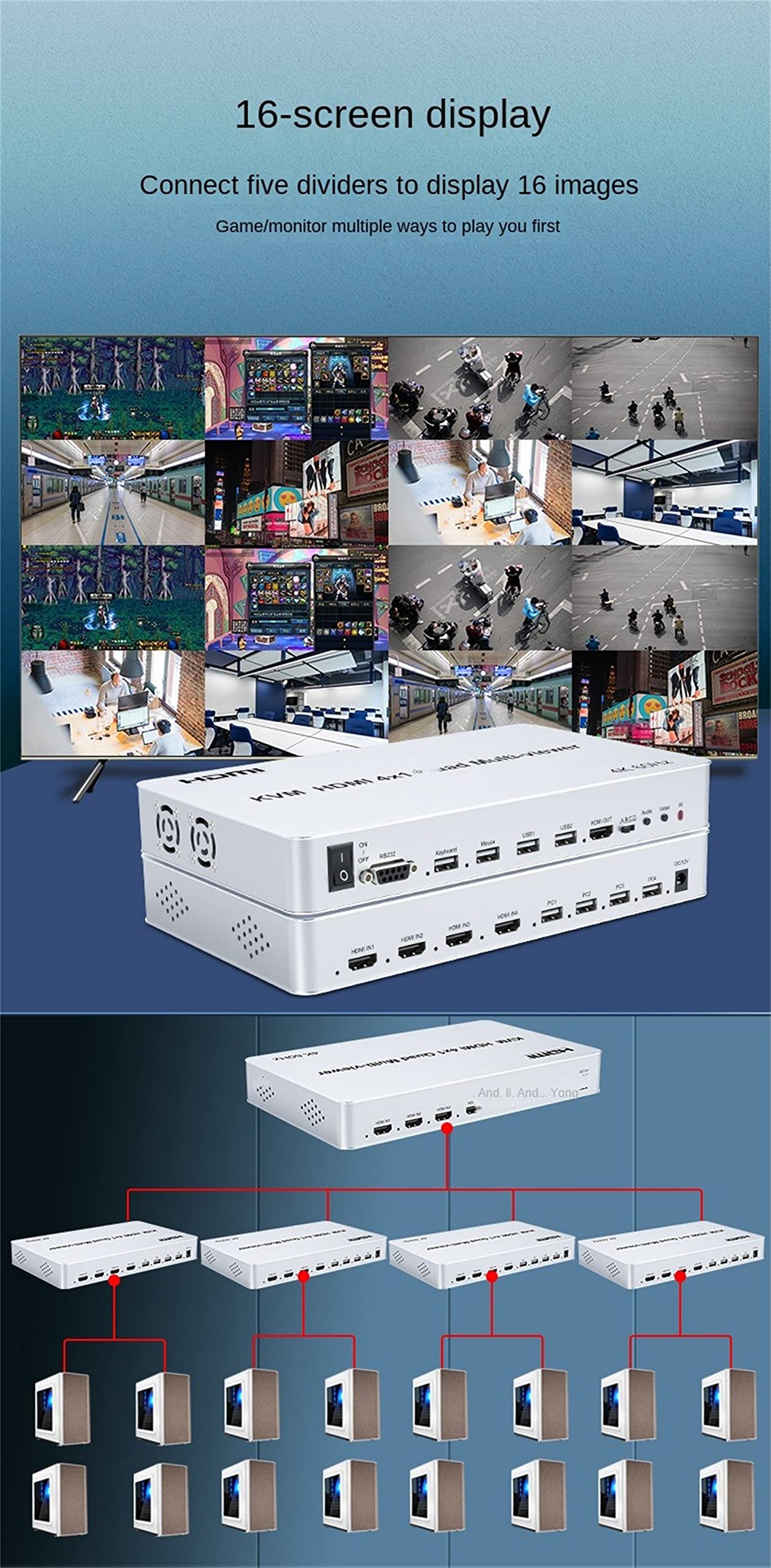HDMI KVM Quad Splitter 4 x 1, 4K 60 Hz KVM Multi-Viewer 4X1 z bezszwową 4 w 1 HDMI Multi Viewer do klawiatury USB i myszy PC (4K 60 Hz)