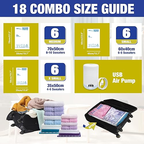 Miniatura 49 de Bolsas de almacenamiento al vacío, 10 bolsas pequeñas para ahorrar espacio, con bomba de mano para viaje, bolsas con sellado al vacío para ropa