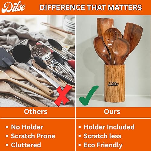 Miniatura 3 de Juego de utensilios de cocina de madera, cucharas de cocina con soporte de almacenamiento, antiadherentes, resistentes al calor y ligero, juego de 7
