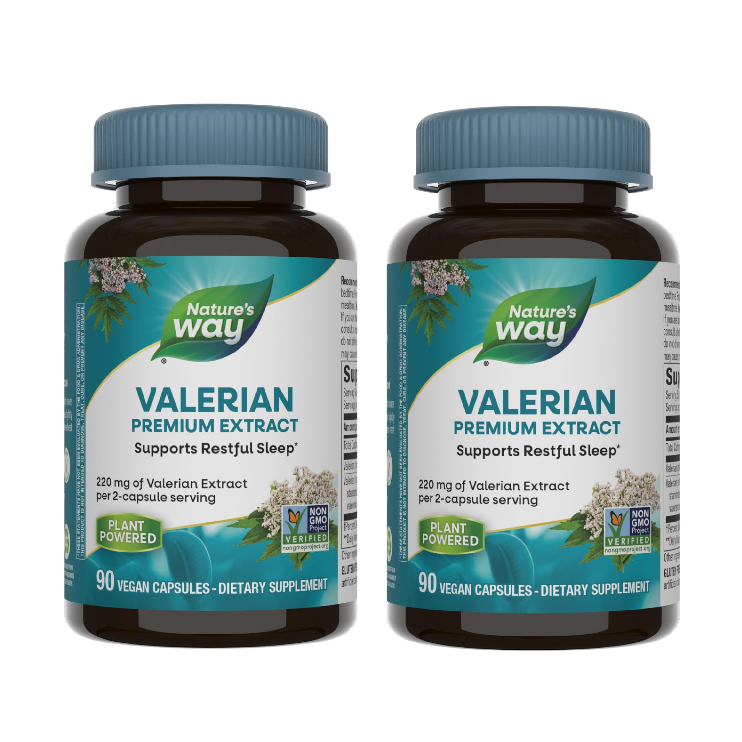 Nature's Way Valerian, 08% Valerenic Acids, Non-GMO Project Verified, Gluten Free, 90 VCaps (2 Pack)