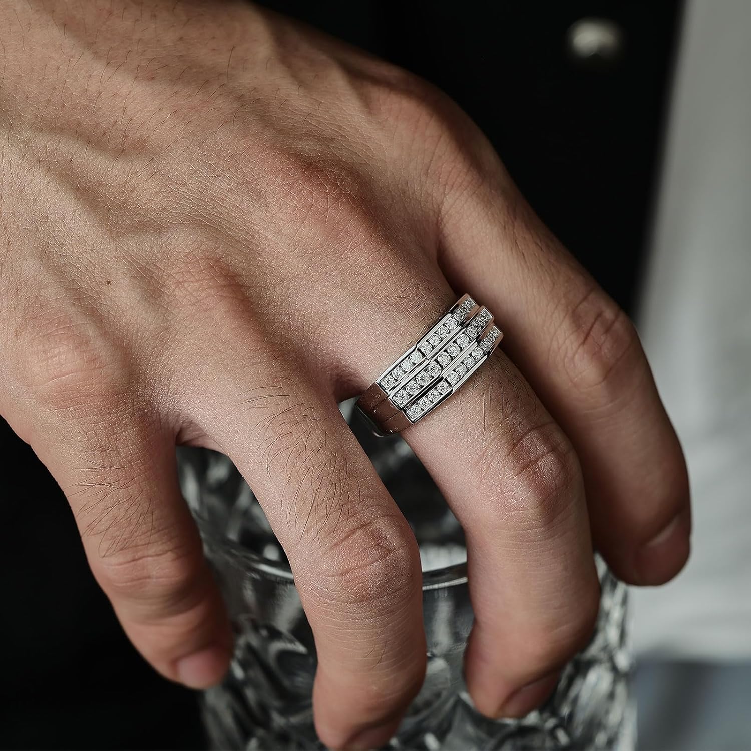 D Color VVS1 Mens Moissanite Wedding Band 925 Sterling Silver Engagement Rings for Men Groom Eternity Pave Round Size 8-13 - Image 5