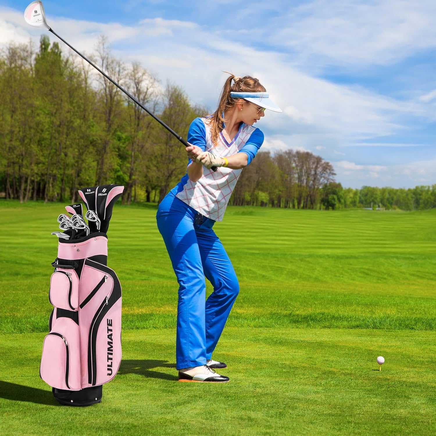 GYMAX Complete Golf Club Set for Women, 12/14 PCS Right Hand Golf Set Includes #1 Driver & #3 Fairway & #4 Hybrid & #6/#7/#8/#9/#P Irons, Putter & Head Covers, Ladies Golf Clubs Full Set
