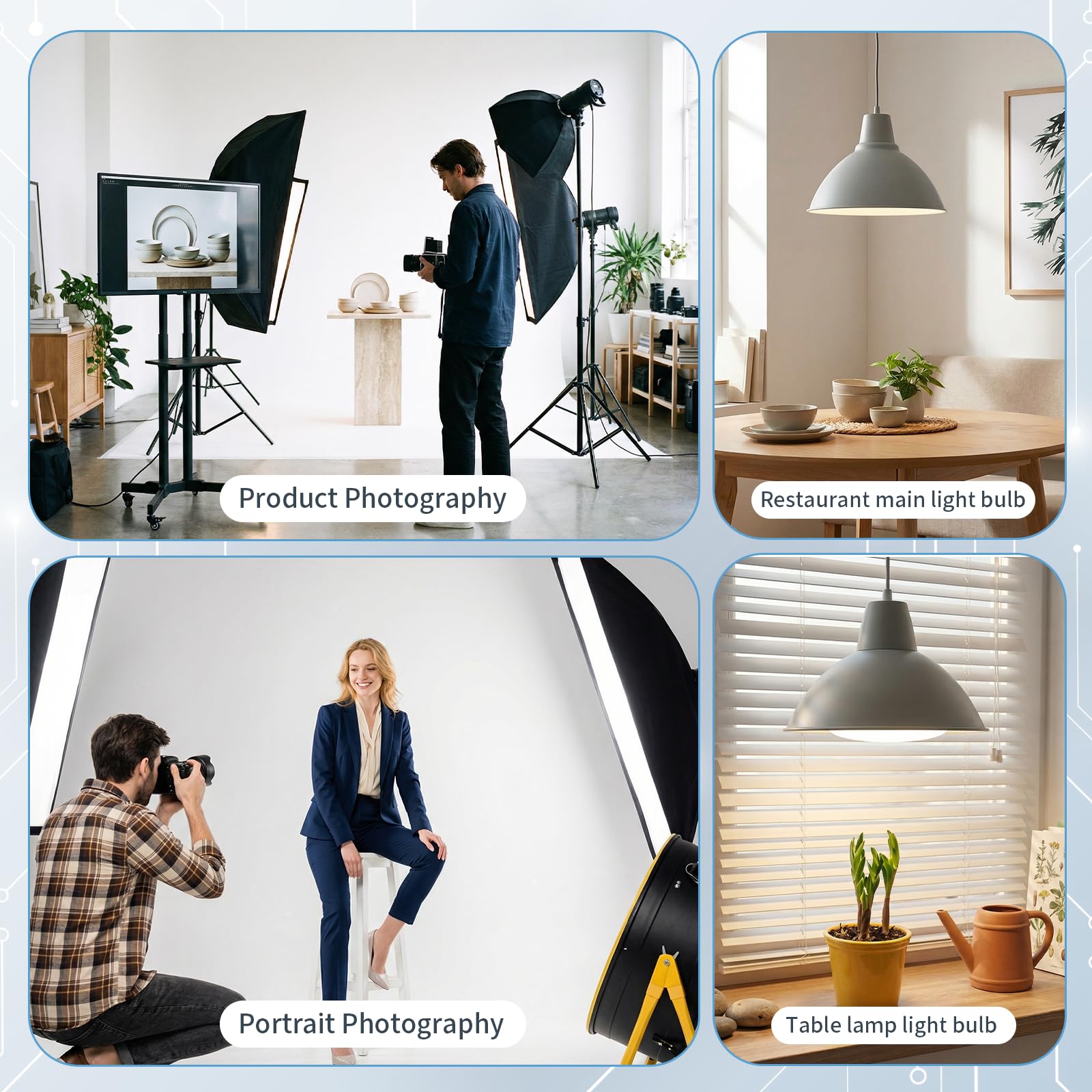2 x 135 W Lampada Fotografica Foto Luce, 3000K-6500K, E27, con Telecomando, Basso Consumo, Compatibile con Softbox e Ombrelli Fotografici, per Video, Studio Fotografico