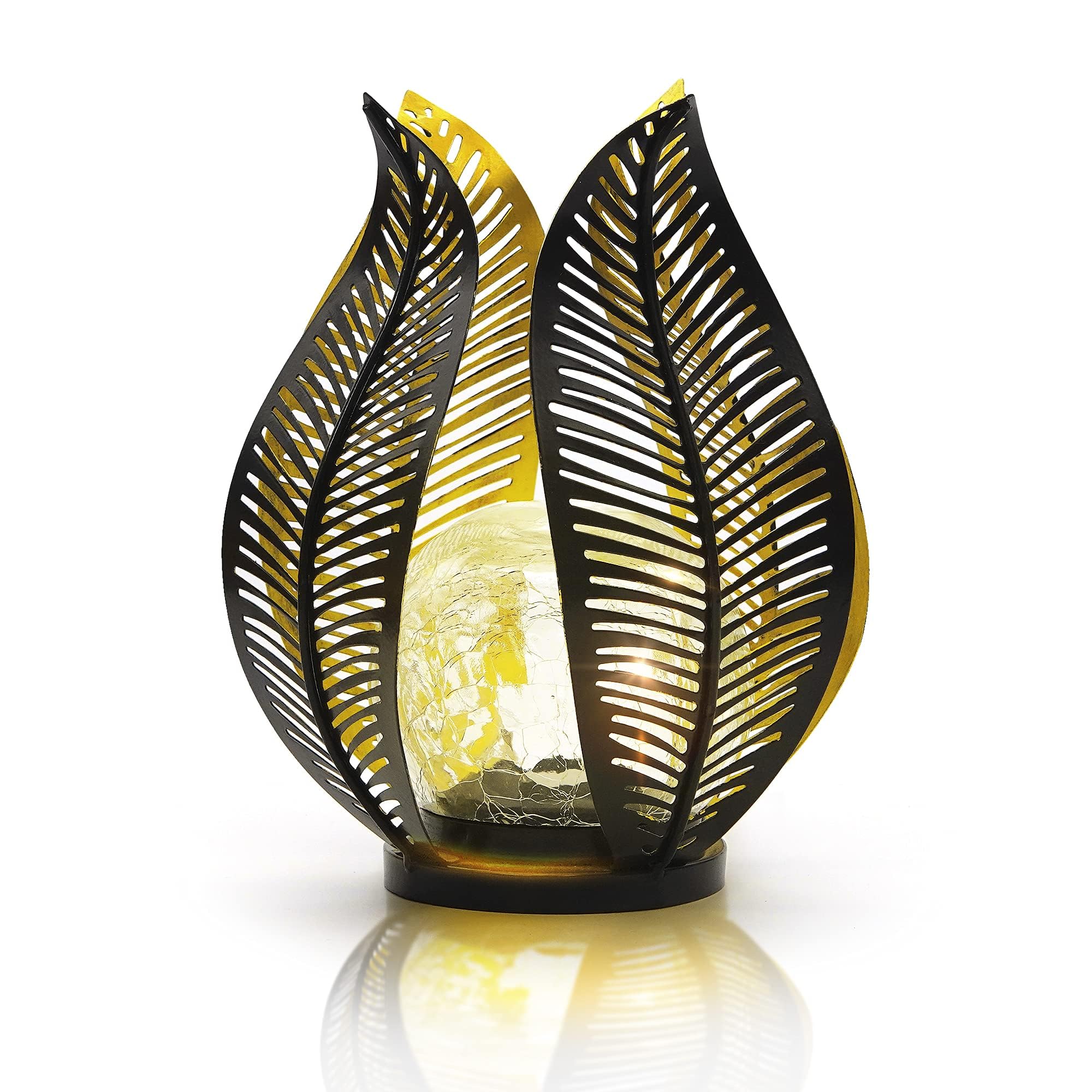 Solar Garden Lights Waterproof Decorations,Crackle Globe Glass,Metal Palm Leaf Solar Lights for Outdoor Decor On Garden,Patio,Yard,Front Porch,Tabletop Lamp-Perfect Gifts