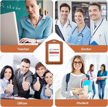 2 Pack Genuine Leather Badge Holder, Key Card Holder, Vertical ID Badge Holder for Student, Teacher, Office, Work and Factory (Grey)
