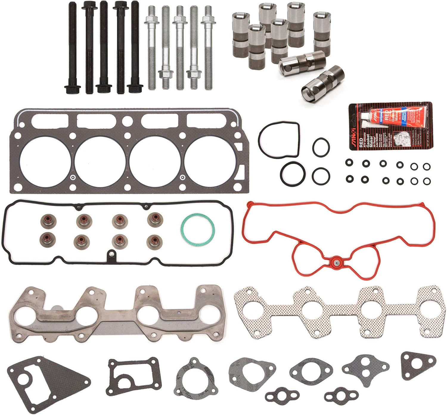 HSHBLF8-10422S Lifter Replacement Kit Compatible With 98-03 GMC Sonoma Chevrolet Pontiac 2.2 OHV VIN 4 5 Head Gasket Set, Head Bolts, Lifters
