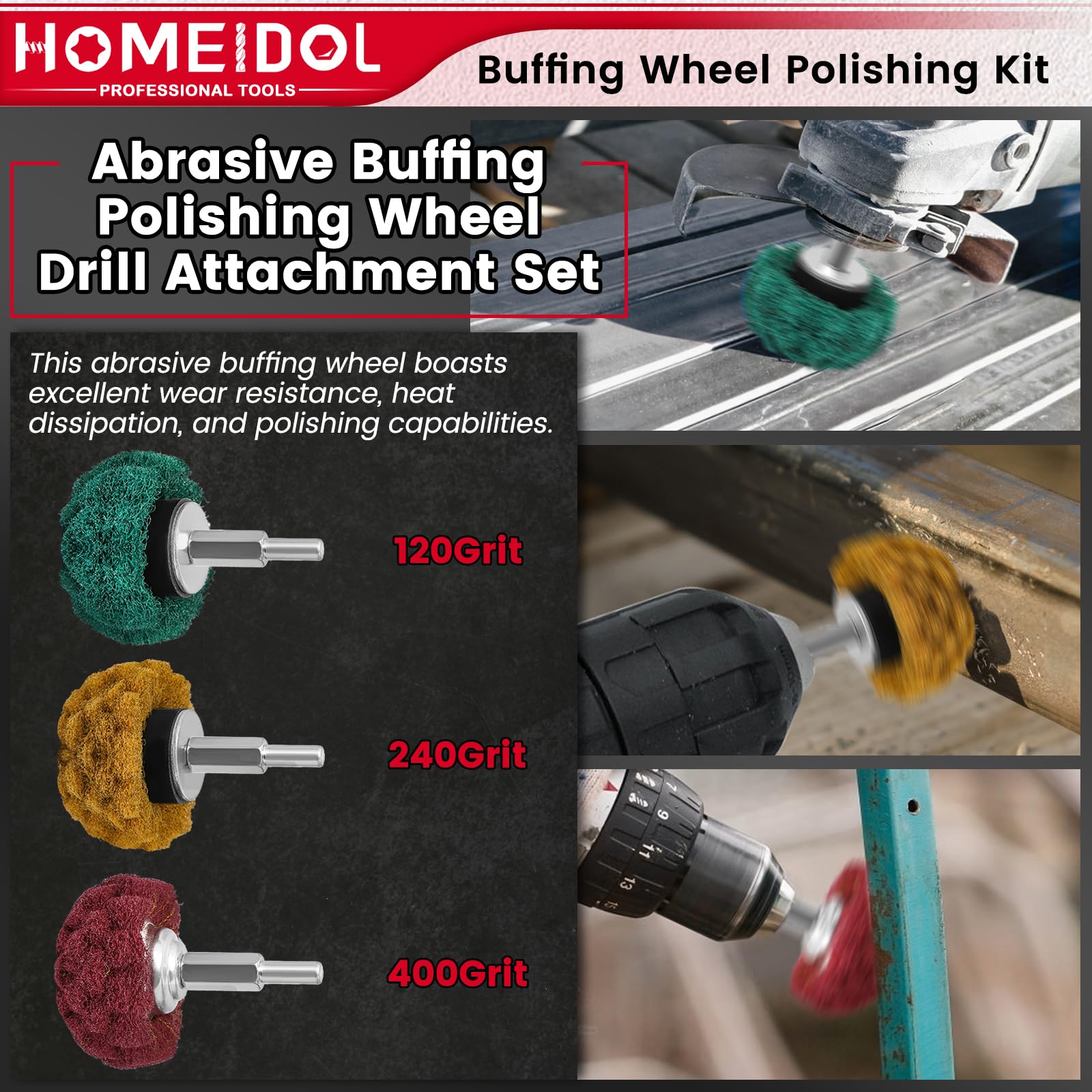 Buffing Wheels Kit - Polishing for Metal, Wood & More -4