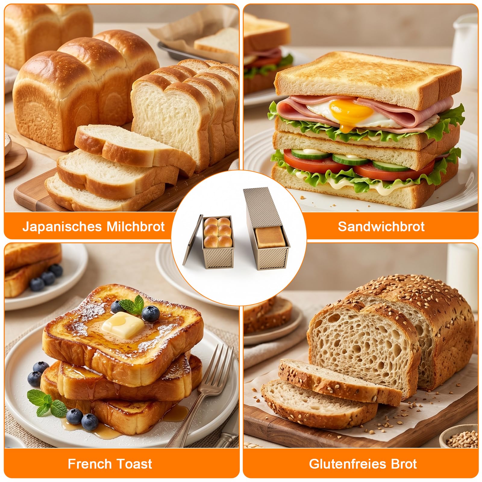 Juego de 2 Moldes para Pan con Tapa, Antiadherente Rectangular Molde Pan para Hornear Pasteles y Tostadas, Acero Al Carbono