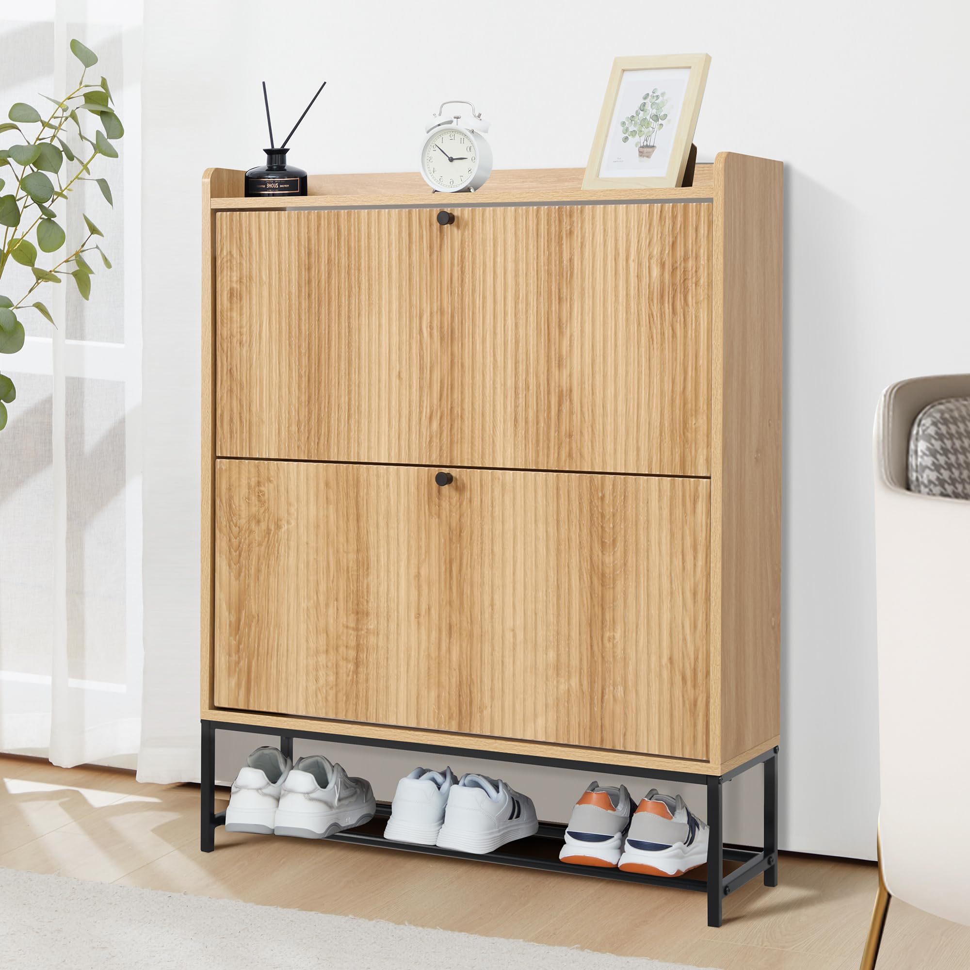 Pattern Shoe Cabinet - Organizador de almacenamiento de doble capa, doble puerta, diseño moderno y duradero con estantes ajustables