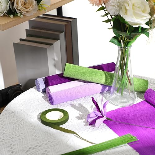 Miniatura 5 de Gersoniel 57 piezas de papel crepé de flores de bricolaje, 6 rollos de hojas de papel de crepé de 1.58 onzas, 50 piezas de alambre de hierro floral