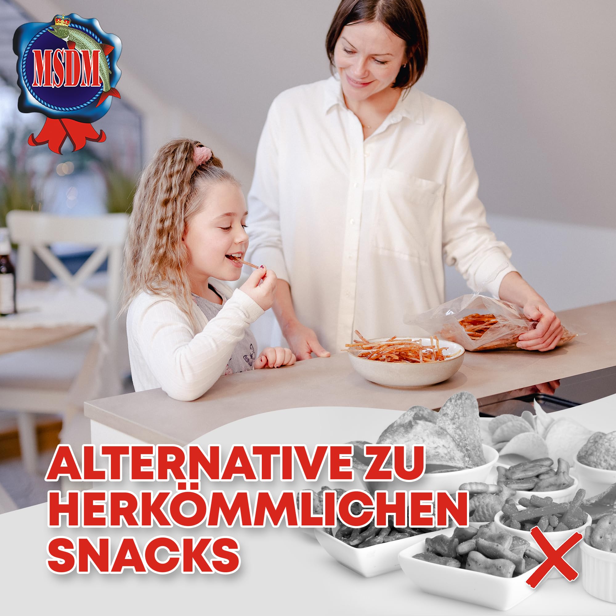 Pazifischer Kabeljau - Original (1kg XXL Pack) - natürlicher Snack getrocknet & gesalzen I Fitness Snack I Trockenfisch Omega 3 I Knabberspaß Beef Jerky Trockenfleisch Alternative