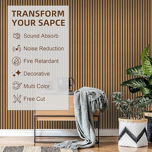 Miniatura 5 de Paneles acústicos de madera, paquete de 4, paneles insonorizados para interiores de 47.24 pulgadas de largo x 12.6 pulgadas de ancho, paneles de
